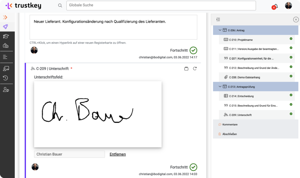 Qualifizierte Entscheidung mit Unterschrift belegen