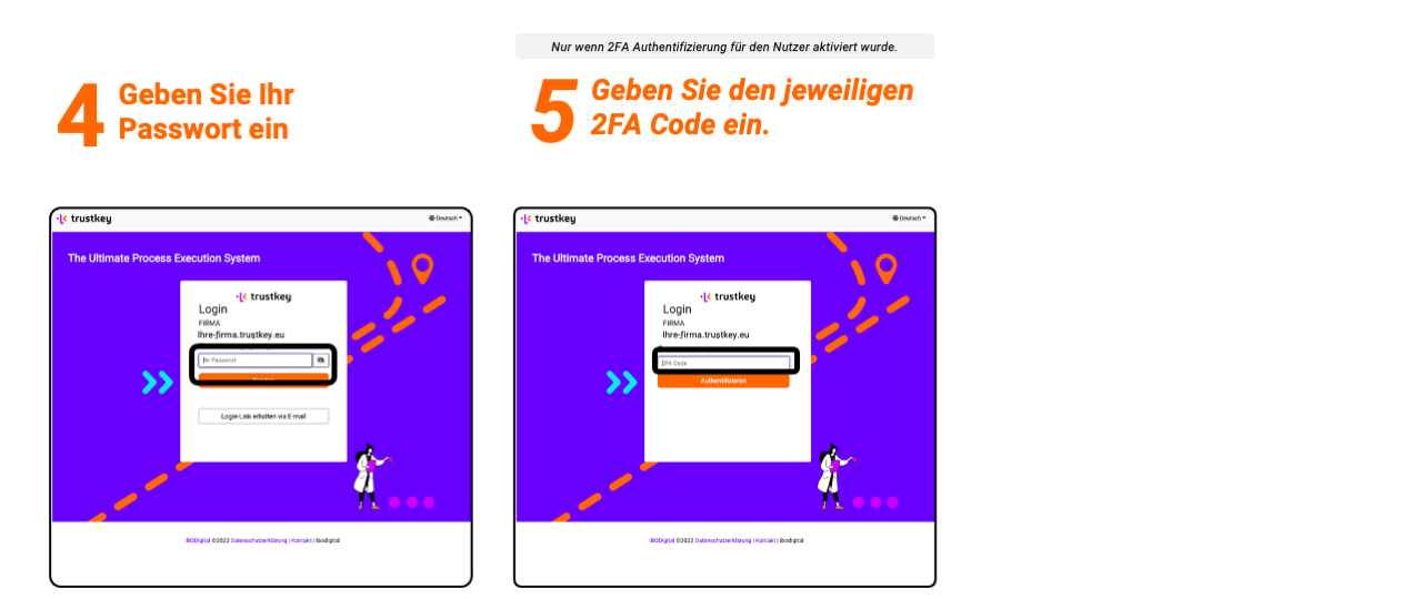Schritt 4 und 5 zum Login in trustkey.