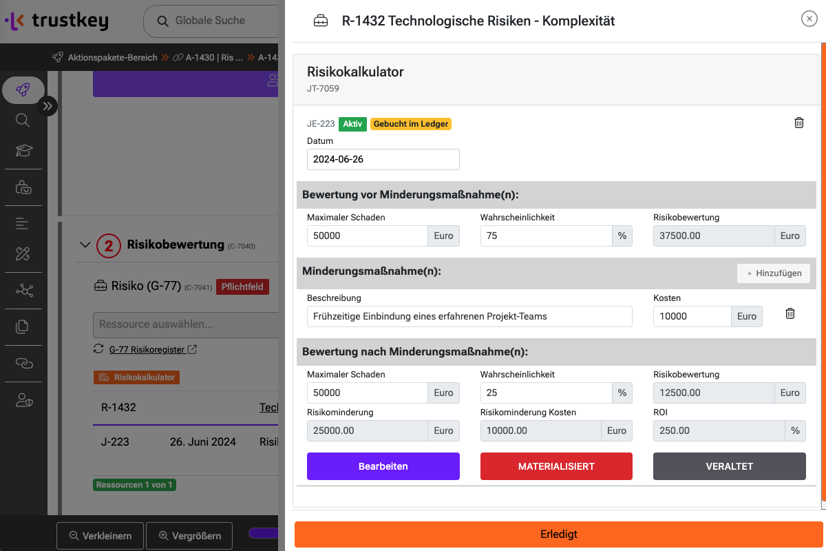 Demo von Risikomanagement - trustkey Risikokalkulator