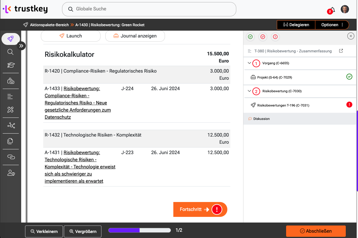 Automatische Übersicht über die Risikobewertungen durch den Journal View