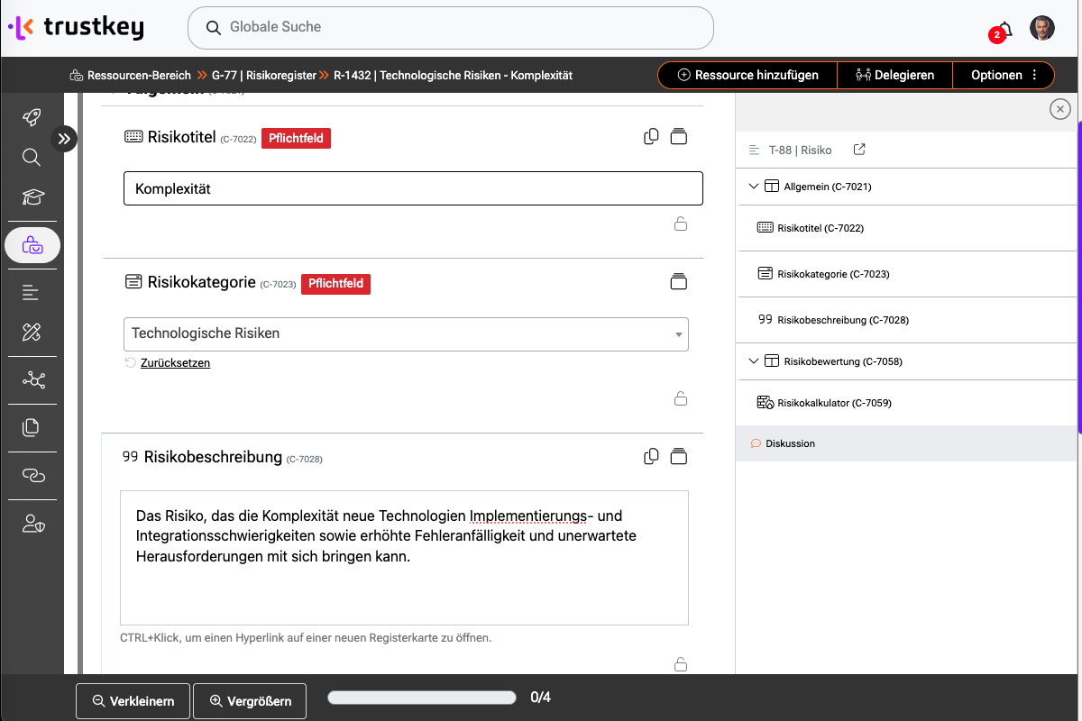 Umsetzungsbeispiel für Risikoregister in trustkey