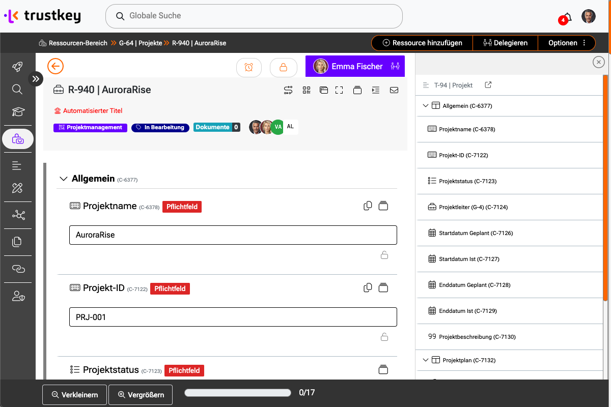 Projektsteckbrief in trustkey
